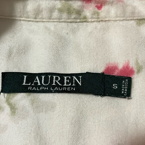 Lauren Ralph Lauren Cream Cotton Floral Long Sleeve Button Down Dress - Picture 5 of 8